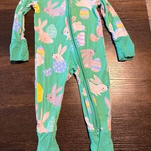 Little Sleepies Teal Bunny and Egg Print Footie